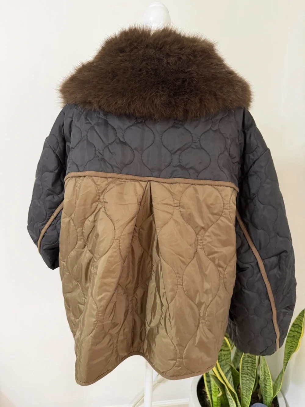 Asos Design Quilted Hybrid Teddy Collarless Jacket Mocha Women’s Size Small Chic - Picture 4 of 12